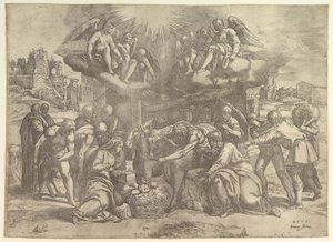 The Adoration of the Shepherds with angels overhead by Battista Franco Veneziano