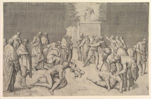 The Philistines Place the Ark of the Covenant in the Temple of Dagon by Battista Franco Veneziano