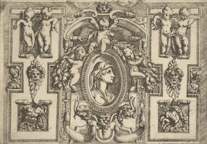 Bust of a Woman in Profile Facing Right, Set Within an Elaborate Frame with Putti