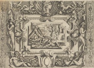 Judith and maidservant with the head of Holofernes, set within an elaborate frame, c. 1540-1580