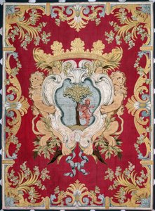 Blazon of the nobility with a lion and a tree. Tapestry of the manufactures of Brussels