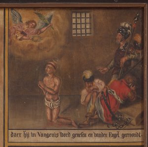 Maarke. Chapel (Sint-Vincentiuskapel). interior. Painting. The martyr of Saint Vincent. 19th century. (detail)