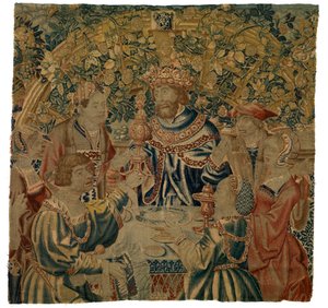 Tapestry, Banquet with King in an Arcade by Belgian School