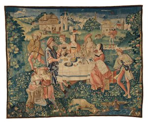 Tapestry Depicting Banquet in the Open Air, or An Open Air Meal in the Garden of Love, from Tournai, c.1510