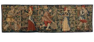 Tapestry Fragment Depicting Vintagers, Possibly from Tournai, c.1460-70 by Belgian School