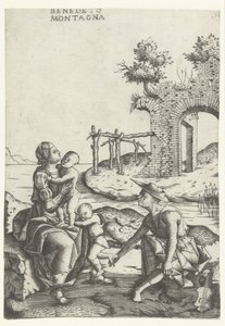 Family Sitting by the Waterside Near Ruin