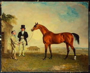 "Skiff", a Bay Racehorse Held by a Groom on Newmarket Heath, with John Howe, the Owner of the Stables, at His Side