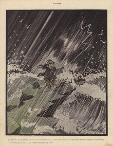 An Oversight: an artist setting himself up on a rock to paint a storm and lamenting the fact he has forgotten to bring water with him by Benjamin Rabier