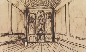 Study of an Interior Room with Religious Images on the Wall Panels by Benjamin Robert Haydon