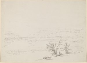 An Alpine Landscape with a Couple Seated by Trees Overlooking a Valley by Benjamin West