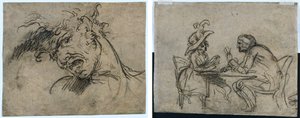 Head of a Screaming Man (recto) Woman and Man Playing Cards (verso) by Benjamin West