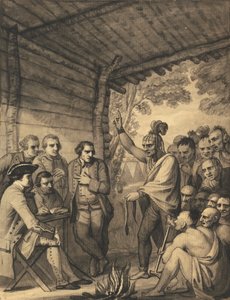 The Indians Giving a Talk to Colonel Bouquet in a Conference at a Council Fire Near His Camp on the Banks of Muskingum in America, in October 1764, 1765