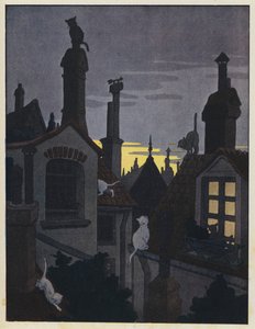 Cats on Rooftops at Night by Benjamin Rabier