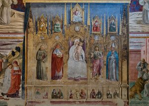 A Fake Polyptych with the Virgin Mary and Child, S. Anthony of Padua, St. Jerome, St. John and St. Louis of Toulouse, Chapel of St. Jerome by Benozzo di Lese di Sandro Gozzoli