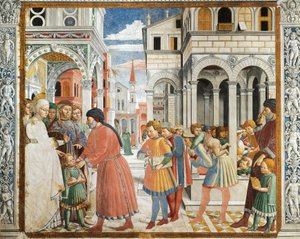 St Augustine taken by his parents to grammar teacher at Tagaste, fresco, Church of St Augustine, San Gimignano
