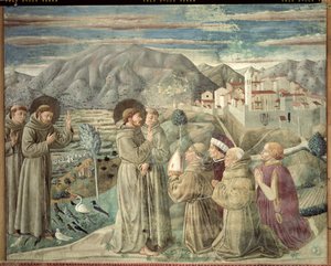 St. Francis Preaching to the Birds and Blessing Montefalco, 1452