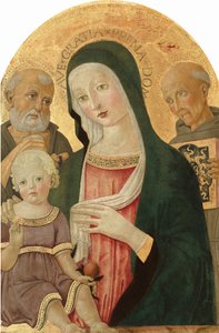 Madonna and Child with Saint Jerome and Saint Bernardino of Siena by Benvenuto di Giovanni