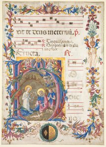 Single Leaf from an Antiphonary: Initial H[odie nobis] with The Nativity by Benvenuto di Giovanni