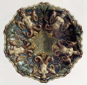 Dish with sirens - in "The work of Bernard Palissy" by C. Delange and C. Borneman, ed. Delange, Paris by Bernard (after) Palissy