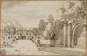Formal Garden with Fountain in Foreground by Bernard Picart