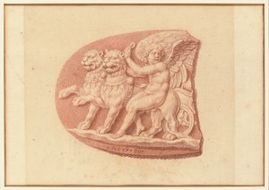 One of Four Studies after Cameos, Three with Classical Profile Portraits and One with a Fragmentary Relief of Cupid and Two Lions Drawing a Chariot by Bernard Picart
