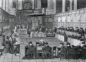 Protestant Synod held in 1730 in Nieuwe Kerk (New Church) in Amsterdam, Netherlands, engraving by Bernard Picart by Bernard Picart