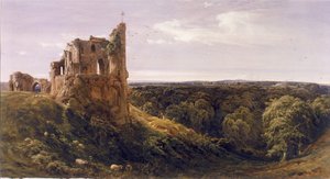 Ruined Castle in a Landscape (Knaresborough Castle) by Bernard Walter Evans