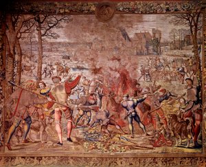 The Hunts of Maximilien: The Month of January, Aquarius, Wild Boar Hunting, Flambee, Curee by Bernard van (after) Orley