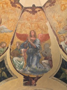 Praying Angel Between Two Kneeling Musicians and Cherubs
