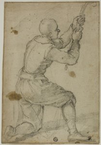 Man on Bended Knee, Pulling on Rope