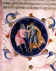Miniature of Two Men Quarrelling, from the Bible of Charles V of Valois by Bernardino da Modena