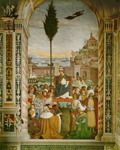 Aeneas Silvius Piccolomini, Pope Pius II in the port of Ancona, Italy, where he died, while waiting for the crusaders to assemble