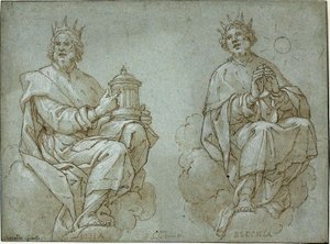 Two Seated Kings of Judah; Josiah and Hezekiah by Bernardo Castello