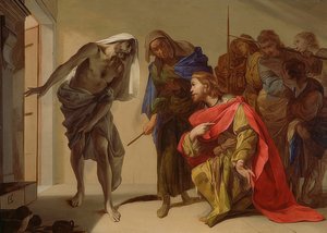 Saul and the Witch of Endor. c. 1650-56 by Bernardo Cavallino