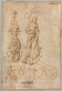 Design for a Candelabrum, Allegorical Figure of Abundance, Ornamental Relief Design by Bernardo Parentino