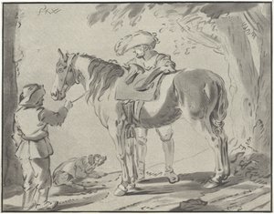 Two Men by a Horse by Bernhard Schreuder