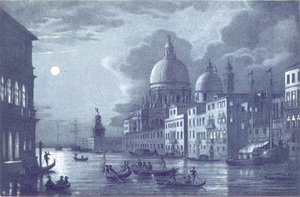 Nocturnal Scene of the Grand Canal and Santa Maria della Salute, Venice, engraved by Brizeghel by Berselli (after)
