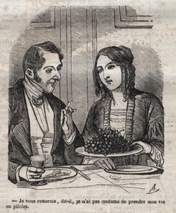 Thank you, I am not used to take my wine in pills (grape) - engraving in 