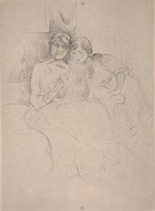 The Drawing Lesson - Berthe Morisot drawing with her daughter by Berthe Morisot