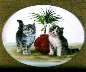 Kittens by a Palm in a Bowl by Bessie Bamber