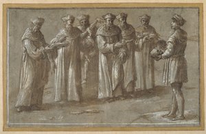 Six professors of anatomy, discussing a skull and flayed limbs by Biagio Pupini