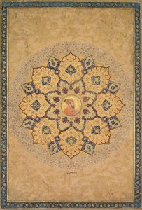 Shamsa sunburst with portrait of Aurangzeb, from the Emperor