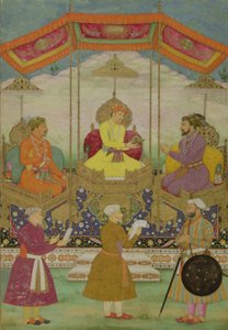 Mughal Emperor Akbar (c.1605) Symbolically Passing the Crown from His Son Jahangir to his Grandson Shah Jahan (1627-1658) c.1630