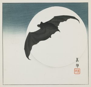 Bat and Moon, early 20th century by Biho Takashi or Takahashi (b. 1873. fl 1890 1930)