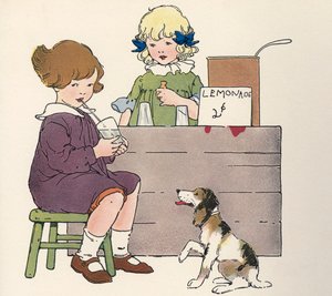 Young Girls at Their Lemonade Stand