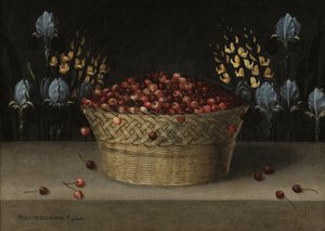 Still Life with Cherries, Lupin, and Iris by Blas de Ledesma