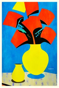 Red Flowers Yellow Vase by Bo Anderson