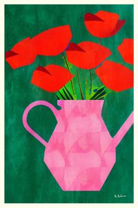 Red Poppies In a Pink Vase by Bo Anderson