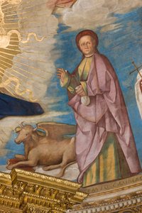 Apse, Pantocrator among Saints Marcellino, Imerio, Omobono, Peter Exorcist (detail of St. Omobono) by Boccaccio Boccaccino