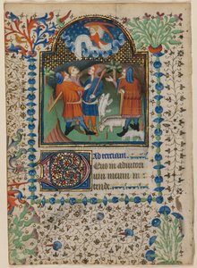 Leaf from a Book of Hours: Annunciation to the Shepherds (recto) and Text (verso), c. 1410-20 by Boethius Illuminator